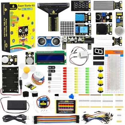 KEYESTUDIO Super Starter Kit for Microbit V2 V1.5 STEM Learning|Without Micro:bit Board, 40 Lessons Tutorial, with T-Breakout Board, Breadboard, LCD Display etc. Educational Kit for Beginners 15+