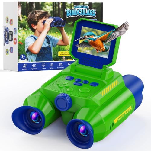 Binoculars for Kids with HD Screen & Night Vision & Games, STEM Science Educational Toy Science Kits STEM Toys for Outdoor, Travel Nature Exploration, Gift for 3+ Years Old Boys & Girls(Green) - color: Green