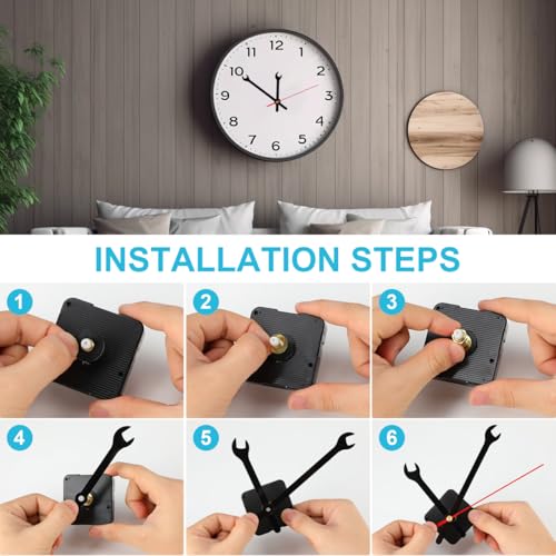 Wall Clock Mechanism Replacement, Wrench Hands and Motor Kit, Long Shaft Quartz Movements for Thick Dials, Battery Operated DIY Parts for Clock Making, Thread Length 19 mm (3/4 in) - color: Black 2