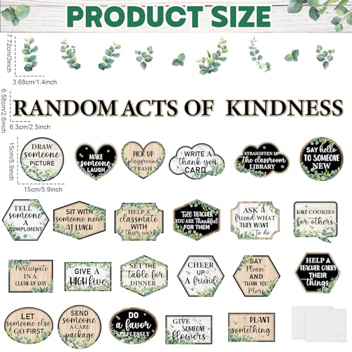 QOUBAI Greenery Random Acts of Kindness Bulletin Board Set Eucalyptus Classroom Bulletin Board Decorations Kindness Challenge Cutouts Classroom Decorations for Back to School Office Chalkboard Decor - style: Greenery