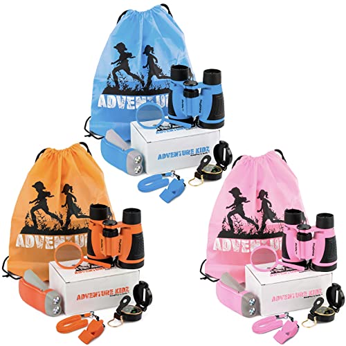 Adventure Kidz - Outdoor Exploration Kit, Binoculars with Case, Flashlight, Compass, Whistle, Magnifying Glass, Backpack, Bundle (21 Items)