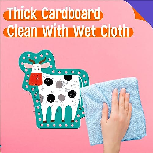 SpriteGru 9 Pieces Kids Lacing Cards, Double Sided Sewing Cards in 9 Farm Themed Cards with 9 Colorful Laces, Imagination Development Lacing Toys Games for Children Educational and Learning Activity - color: Farm Themed-A