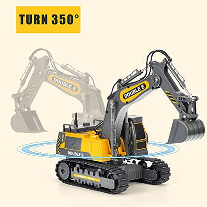 DOUBLE E Remote Control Excavator Toy Construction Toys Tractor Rechargeable Battery RC Vehicles Electric Truck Sandbox Digger Toys for Boys Girls Kids, Gray - color: Gray