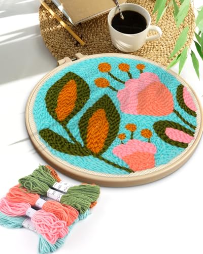 TINDTOP Punch Needle Kits, Tulip Punch Embroidery Kits for Adults - color: Green Tulip