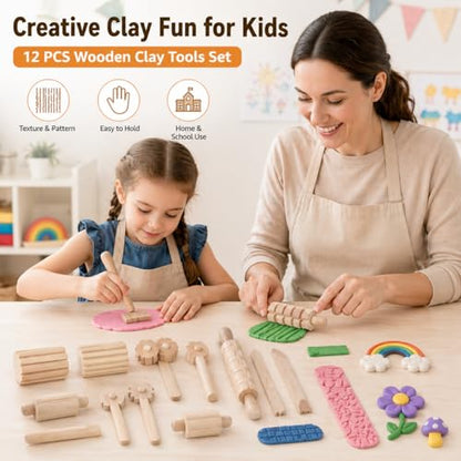 Garneck 12Pcs Wooden Clay Tools Set for Kids: Dough Rolling Modeling Accessories Pottery Sculpting Kit Modeling Accessories for Early Education Art Craft Activity Home School (Pack of 3) - size: 16.50X1.50X1.50CM (Pack of 3)