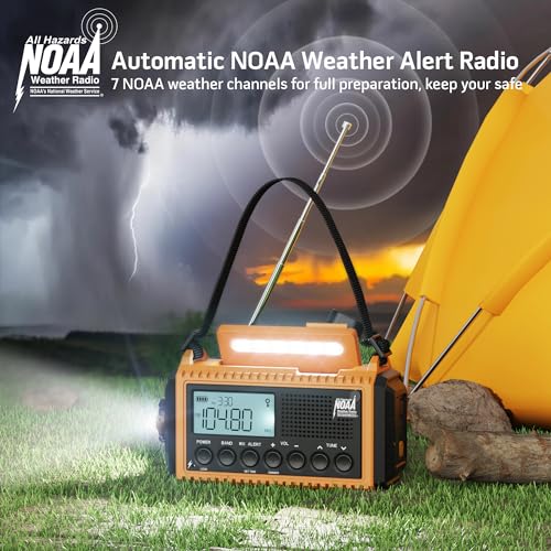 NOAA Weather Alert Radio, 5000mAh Solar Hand Crank Emergency Radio - color: Wax Yellow