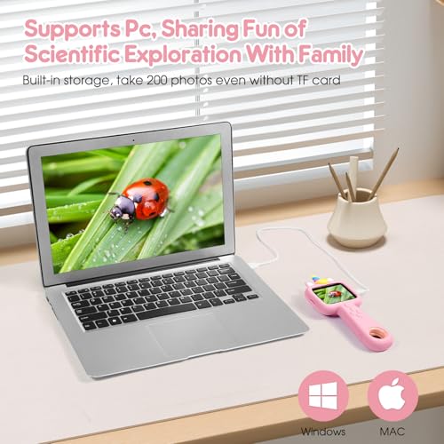2.4" Screen Kids Microscope, 4K Handheld Digital Microscope - color: Pink