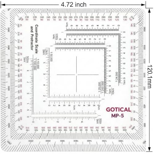 New and Improved Version Military Style MGRS/UTM Coordinate Grid Reader, and Protractor,Coordinate Scale Map Reading and Land Navigation Topographical Map Scale (Pack of 1)