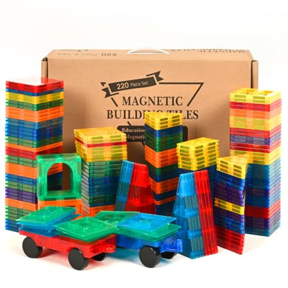 cossy 220Pcs Magnetic Tiles Magnetic 3D Building Blocks Set, Construction Toys for 3 4 5 6 7 8 Year Old Boy and Girl with Stronger Magnets, Educational Toys, Recreational, Conventional - size: 220 Pieces