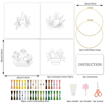 INFUNLY 4 Sets Cat Embroidery kit DIY Embroidery Kit for Beginners Cat Embroidery Set Plant Cats Cross Stitch Kit for Adults with Plastic Embroidery Hoops Threads and Instructions - color: Cat and Plant