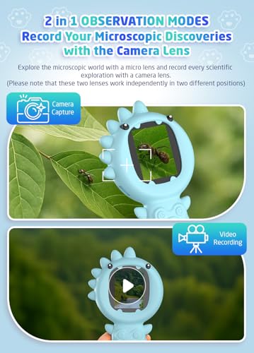 PHNIXGAM Kids Microscope Camera, 500X Handheld 2" IPS Screen, Blue Dinosaur - color: Blue Dinosaur