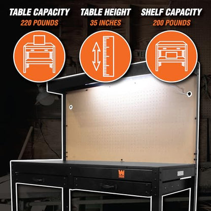 WEN WB4723T 48-Inch Workbench with Power Outlets and Light, Black - size: 48-Inch
