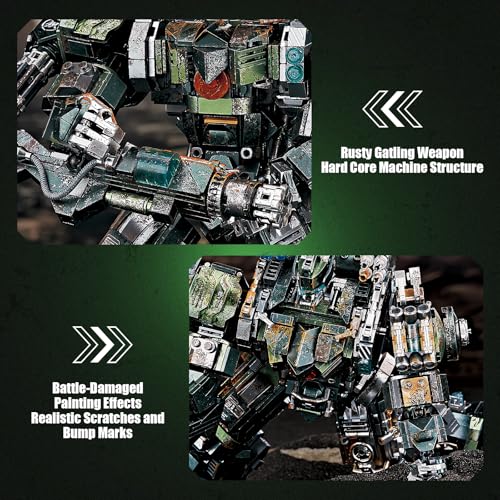HIGH GODO Mech Building Blocks Set for Adults, Motorized Robot Model Building Kit with Multiple Weapons, Battle Damage Style Warrior Collectible Gifts for Man Ages 14+ (1403 Pieces) - style: Battle Damage Mech