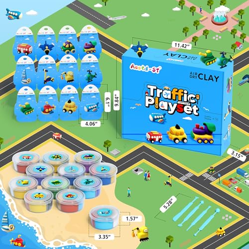 Aestd-ST Air Dry Clay Kit -Traffic Theme, Modeling Clay for Kids - color: Traffic Playset