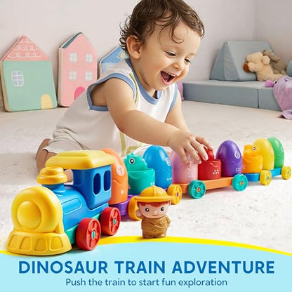 Play-Act Learning Toys for 1 2 3 Years Old, Counting, Matching & Sorting Montessori Learning Dinosaur Train Including 9 Dinosaurs, Birthday Gift for Baby Boys Girls - style: Dinosaur Number Train