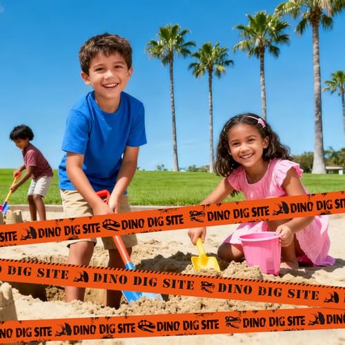 Nuanchu 2 Rolls 3'' x 98 Feet Dino Dig Site Caution Tape Party Decorations - style: Orange Dino Dig Site Caution