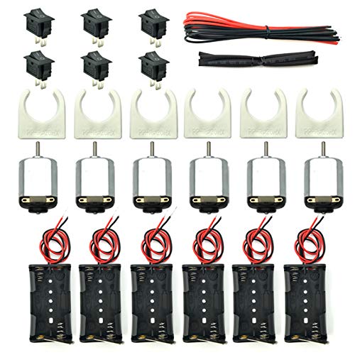 EUDAX 6 Set Small DC motor Mini Electric Hobby Motors 1.5V-3V 24000RPM with 2x1.5V AA Battery Holder Case,Motor Bracket,Rocker Switch and 12Pcs 25cm Electronic wire for DIY toys