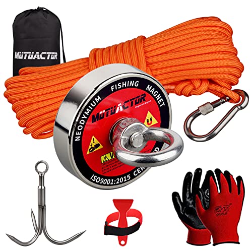 MUTUACTOR Heavy Duty Fishing Magnet Kit,500lb Neodymium N52 Magnets with 65Ft Salvage Rope and Grappling Hook,Φ2.36''Retrieval Rare Earth Magnets for Recovery Lost Treasure in Lake Rivers - style: 500lb Magnet with Hooks--Φ 2.36"