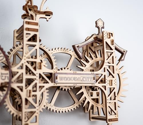 WOODEN.CITY Steampunk Wall Clock Kit – 3D Wooden Puzzle for Adults, Mechanical DIY Clock Model with Pendulum, No Glue Required, Made in EU - color: Steampunk Wall Clock