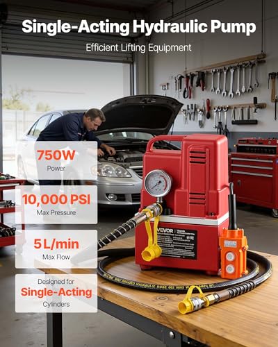 VEVOR Electric Hydraulic Pump, 750W 10,000 PSI, 120V Single Acting Electric Driven Hydraulic Pump Power Pack Unit, with Solenoid Valve, 0.53 Gallon / 2L, for Punching, Bending, Single Acting Cylinders