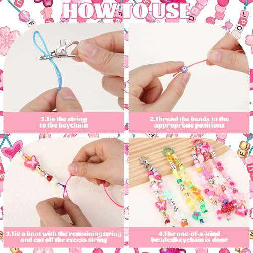 Whimsibelle 824 Pcs DIY Bead Keychain Making Kit 740 Beads Versatile Charms & Tools for Beaded Jewelry Making, Bracelet Necklace Charm Keychain Craft Gift for Kid Teen Adult Personalized Accessories