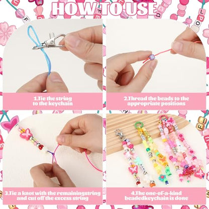 Whimsibelle 824 Pcs DIY Bead Keychain Making Kit 740 Beads Versatile Charms & Tools for Beaded Jewelry Making, Bracelet Necklace Charm Keychain Craft Gift for Kid Teen Adult Personalized Accessories