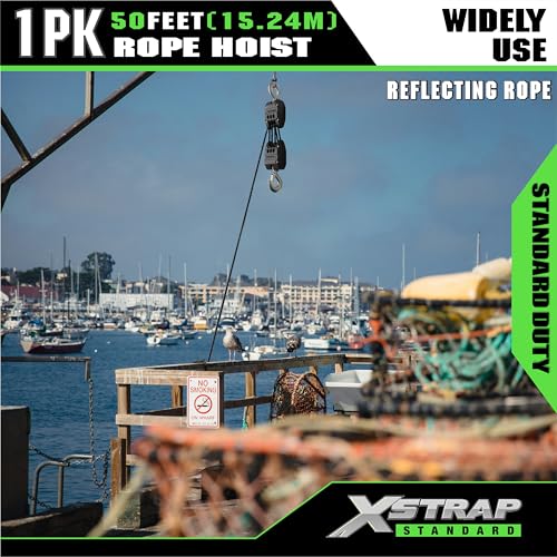 XSTRAP STANDARD 50FT Reflective Rope Hoist Pulley Block & Tackle 5:1 System - color: Reflective Black