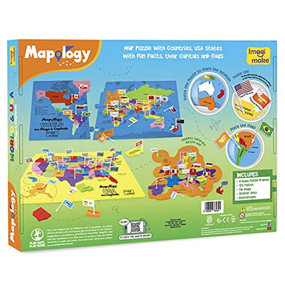 Imagimake Mapology USA & World Map Puzzle, Learn Countries, Flags, Capitals - style: USA & World Map