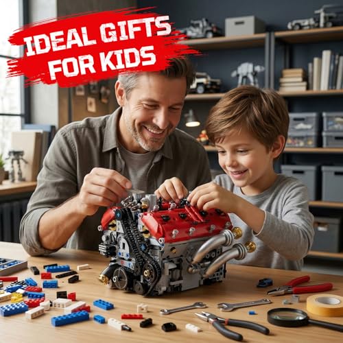 DOLIVE V8 Engine Model Kits that Runs, 1370PCS 8-Cylinder Engine Set with Battery & Motor, STEM Engineering Toys for Kids Adults, Mechanical Enthusiasts