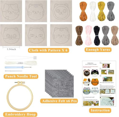 Morledoa Punch Needle Coasters Kit, Cat Punch Needle Kits Adults Beginner