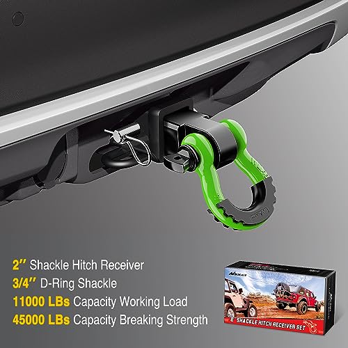 Nilight Shackle Hitch Receiver 2inch for Vehicle Recovery with 3/4" Shackle - color: Black+Green