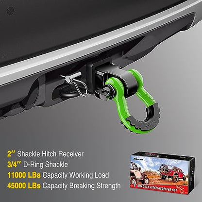 Nilight Shackle Hitch Receiver 2inch for Vehicle Recovery with 3/4" Shackle - color: Black+Green