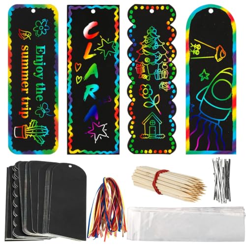 MAQIHAN 36 Sets Scratch Art Bookmarks - DIY Rainbow Bookmark Kit with Tools