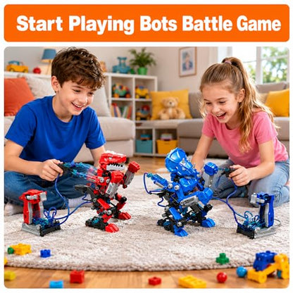 Hydraulic Boxing Bots Building Kit, 2 Dinosaur Robot Battle Toys with Real Hydraulic Power, STEM Building Toy for Boys Ages 8-12, Interactive Fighting Robots Gift