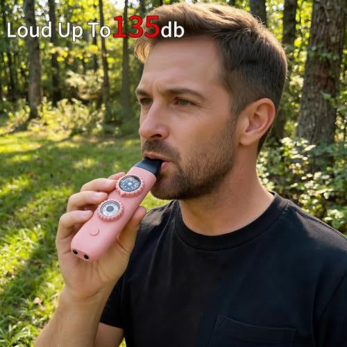 Multifunctional Survival Emergency Whistle for with Compass Hiking Survival, Thermometer & Neck Lanyard | Emergency Safety Gear for Hiking, Camping, Kayaking, Boating, Climbing - color: pink2pcs