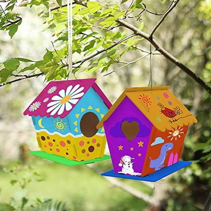 hapray 4 Pack Bird House Craft Kit, DIY Birdhouse for Kids to Build & Paint - color: 4 Pack Bird House