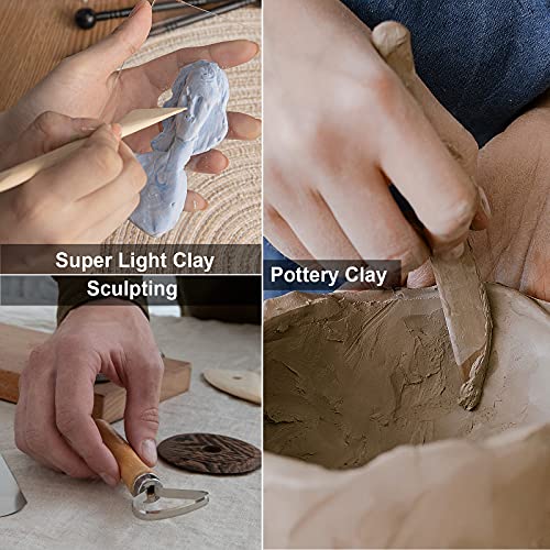 KACOLA Pottery Tool Kit, 17pcs Polymer Clay Tools, Modeling Clay Sculpting Tools Kit, Ceramics Tools, Trimming, Embossing Pattern, Smooth Wooden Handles