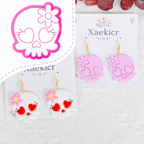 Xaekicr Heart Skull Polymer Clay Cutters for Earrings – 1pc Cute Skull Clay Earring Cutters, Polymer Clay Molds, Halloween Clay Tools - color: N color