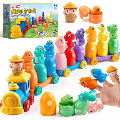 Play-Act Learning Toys for 1 2 3 Years Old, Counting, Matching & Sorting Montessori Learning Dinosaur Train Including 9 Dinosaurs, Birthday Gift for Baby Boys Girls - style: Dinosaur Number Train