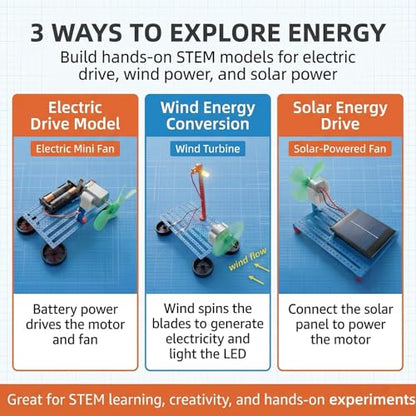 STEM Kit for Kids Ages 8-14, Build 7 Models, Solar & Motor Science Kit