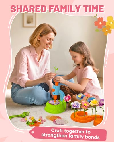 Glowsprout DIY Flower Bouquet Maker Kit with Fabric Petals for Girls, Green - color: blue
