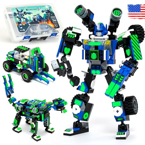 JITTERYGIT Robot Building Toy Gift for Boys, Perfect STEM Gift for Builders Ages 6, 7, 8, 9, and 10 Year Olds, Blue SnabGlider (246 Pcs) Robotryx - style: Ocean Blue - Snabglider
