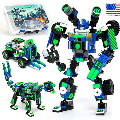 JITTERYGIT Robot Building Toy Gift for Boys, Perfect STEM Gift for Builders Ages 6, 7, 8, 9, and 10 Year Olds, Blue SnabGlider (246 Pcs) Robotryx - style: Ocean Blue - Snabglider