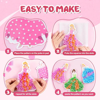 Poke Art Kit for Girls Ages 4-8 | Princess Theme DIY Craft Kit | Mess-Free Fabric Puncture Painting | Creative Activity Gift for 6-12 Year Old Girls | Birthday Party Art Set - color: Magic Princess