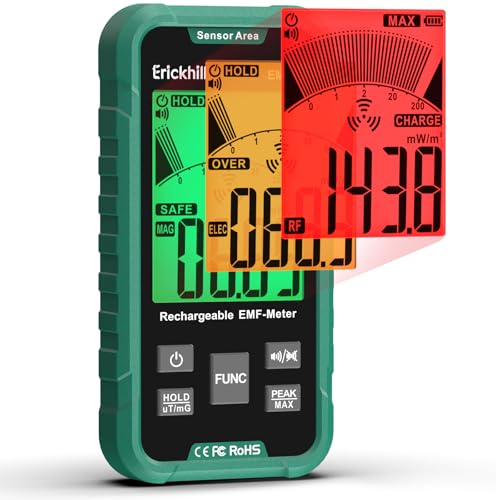 ERICKHILL EMF Detector, 3‑in‑1 Portable EMF Meter and Radiation Detector for RF, EF, MF, & WiFi Signal– EMF Reader with 3-Color Sound‑Light Alarm, Rechargeable Battery for Home, Office & Ghost Hunting - color: Green