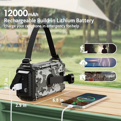 Mesqool Emergency Radio NOAA/AM/FM/SW, 12000mAh Battery Powered - color: Gray Camo