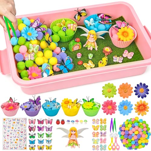 Cinrobiye 197 Pcs Butterfly Learning Activity Set, Spring Nature Sorting Activities with Butterflies, Flowers, Garden Accessories for Fine Motor Activities, Preschool Classroom Learning STEM Education