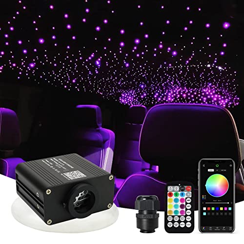 AMKI 16W Starlight Headliner Kit Twinkle+Sound Activated Mixed430pcs 9.8ft Cable End Glow Fiber Optic Light APP/Remote Control RGBW Starlight Box for Car Home Star Ceiling Decor - size: 430pcs*(0.03in+0.04in+0.06in)*9.8ft+Regular
