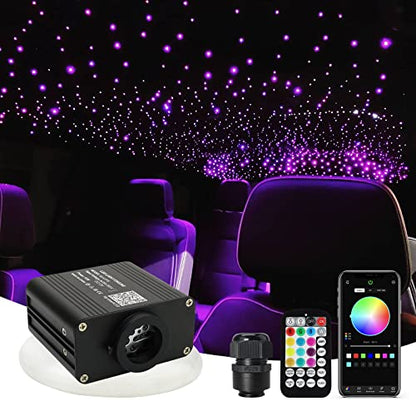 AMKI 16W Starlight Headliner Kit Twinkle+Sound Activated 650pcs 0.03in 9.8ft Cable End Glow Fiber Optic Light APP/Remote Control RGBW Starlight Box for Car Home Star Ceiling Decor - size: 650pcs*0.03in*9.8ft+Regular