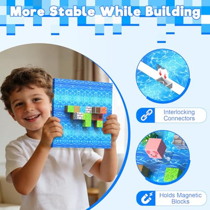 4PCS 4" x 4" Magnetic Building Block Base Plates for Kids, Strong Grip Magnetic blocks Base Compatible with Most Popular Magnetic Blocks & Cubes, STEM Educational Toys for Boys Girls Ages 3+ (Water） - color: 4pcs Water